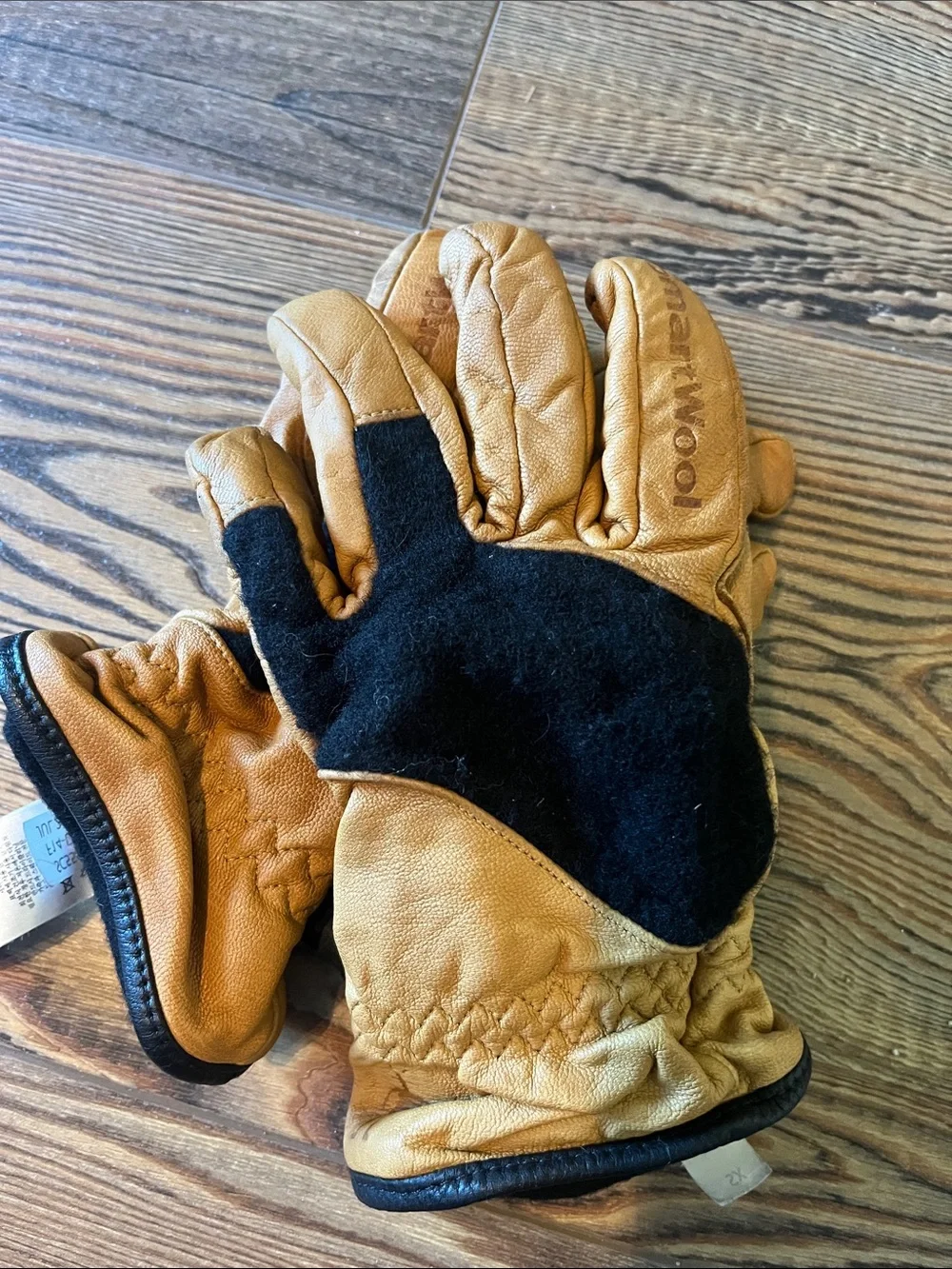 Smartwool Tan and Black Leather Work Gloves